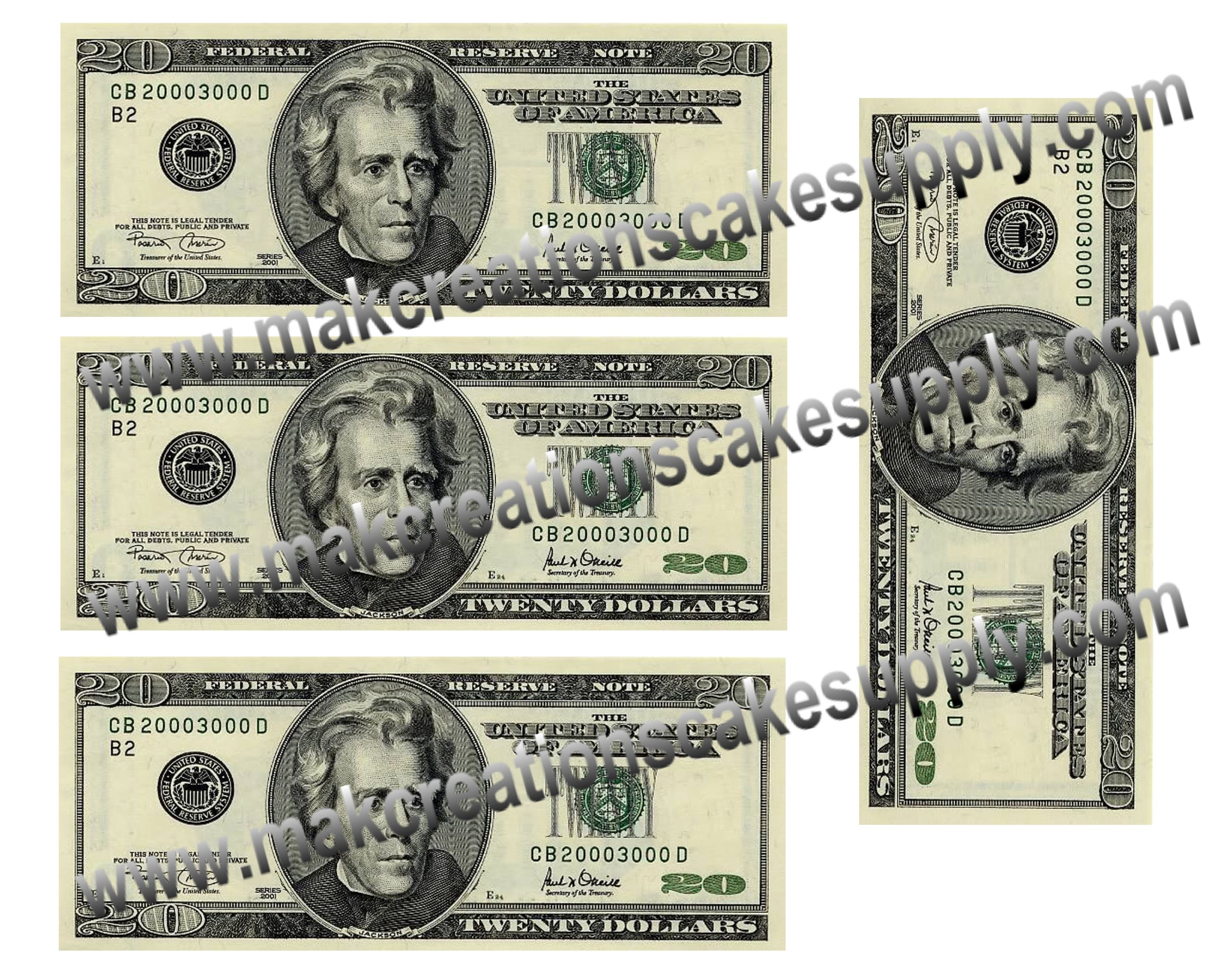 Edible ONE dollar bills Sheet of 4 bills