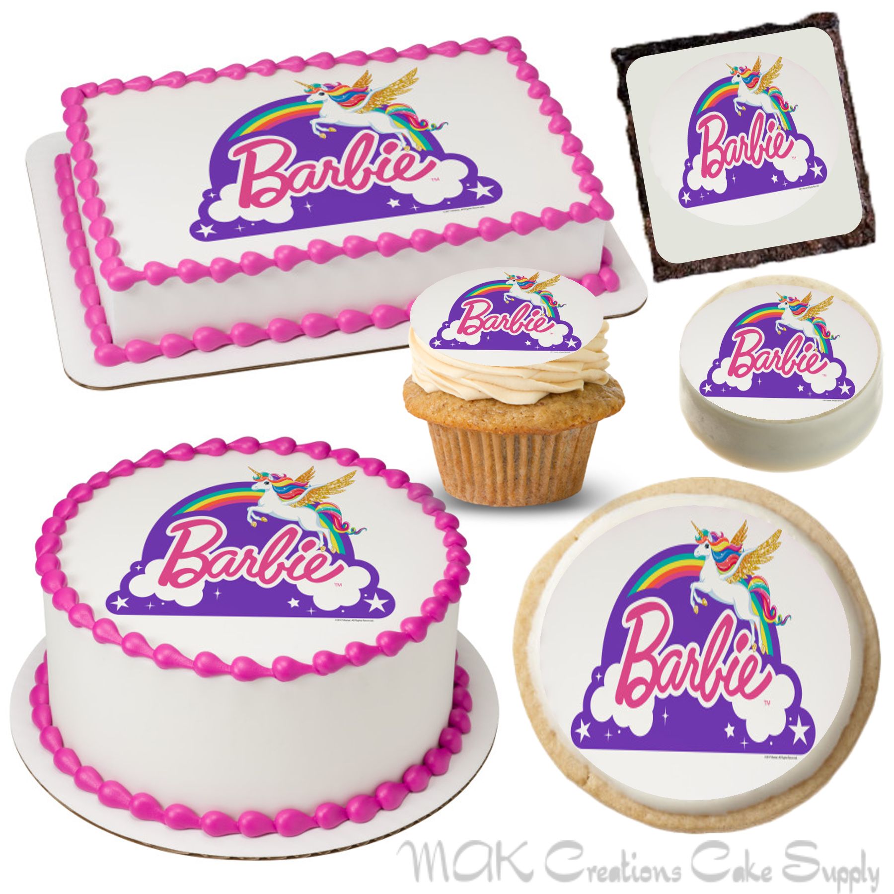 Barbie Unicorn Round Edible Cake Image Topper – Cakes For Cures