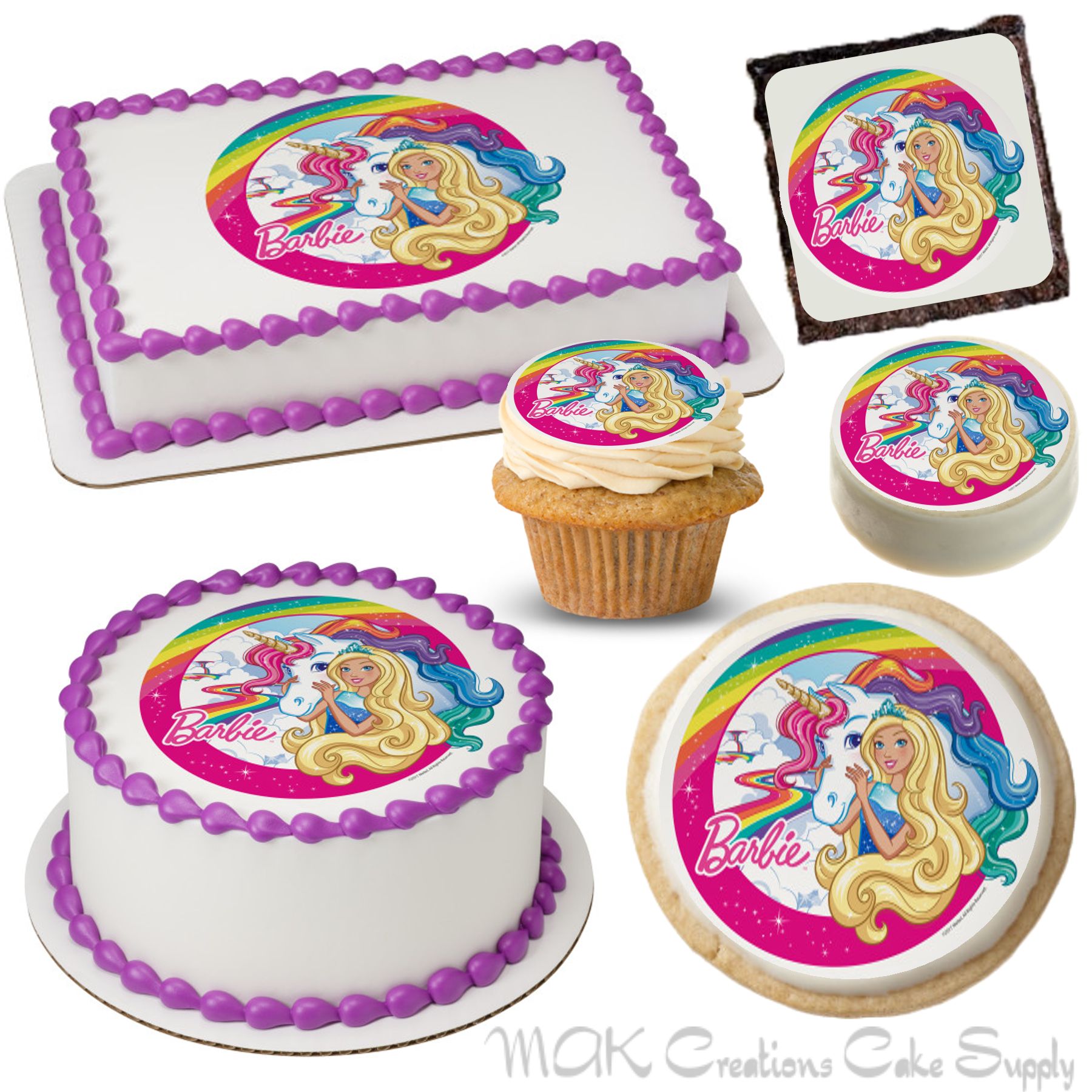Barbie Unicorn Round Edible Cake Image Topper – Cakes For Cures